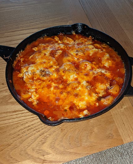 Baked Tortelloni Parm with Hot Sausge