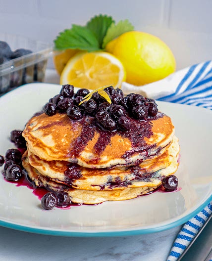 Fluffy Pancakes With Blueberry Lemon Syrup