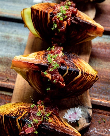 CABBAGE STEAKS ROSEMARY JUNIPER APPLE JAM