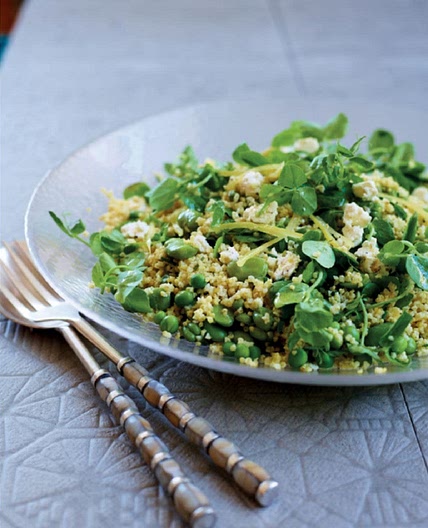 Millet, fava beans & peas with marinated feta