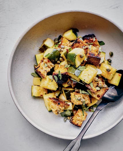 Olive Oil–Poached Zucchini with Grilled Bread and Oregano