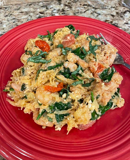 Baked Feta and Shrimp with Spaghetti Squash