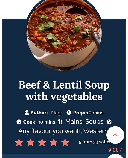 Beef & Lentil Soup with veges