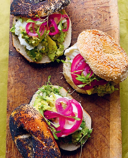MUSTARD GUACAMOLE, MOZZARELLA, BAGEL