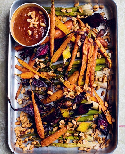 ROAST SPRING VEGETABLES, PEANUT SAUCE