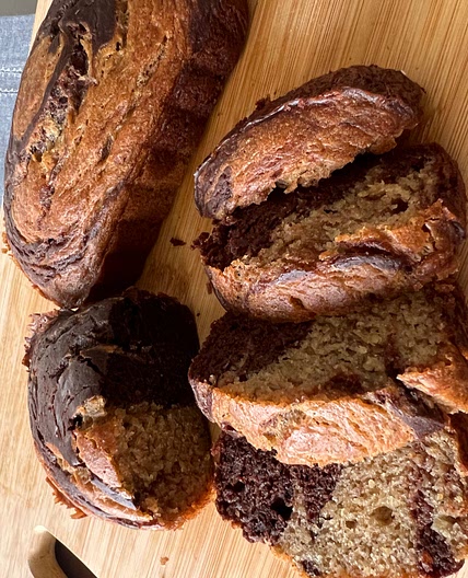 Dark Chocolate Marbled Banana Bread with Greek Yogurt
