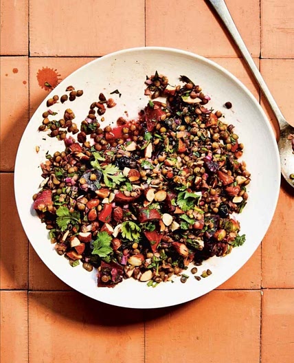 French Lentils with Beets, Sour Cherries, Urfa, and Almonds