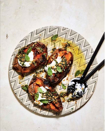 Whole-Roasted Sweet Potato with Sunf l ower Gremolata and Lemony Sour Cream