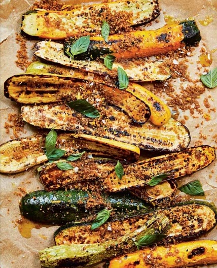 Grilled Summer Squash with Coriander Bread Crumbs