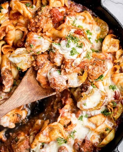 Cheesy Tortellini and Sausage Bake
