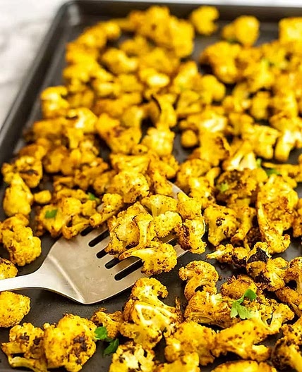 Moroccan Spiced Cauliflower with Turmeric Yogurt Dip 