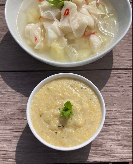 Chef Montgomery's Boiled Fish & Coconut Kalik Hominy - A Bahamian Delight
