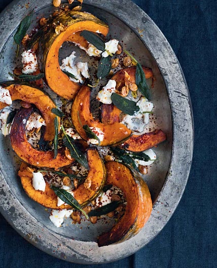 ROAST DELICA PUMPKIN WITH CRISP SAGE, SEEDS AND CURD