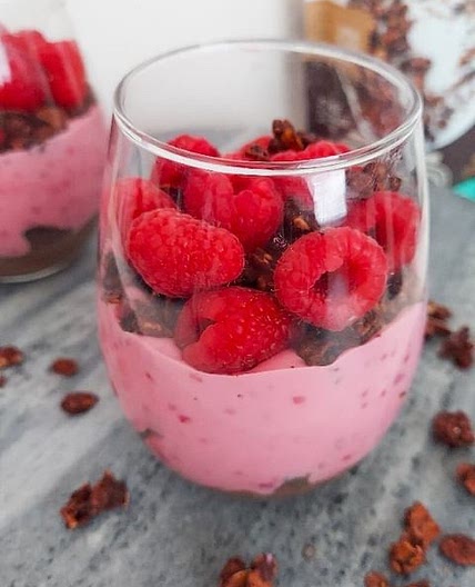 Chocolate Avocado Mousse and Raspberry Yogurt Parfait