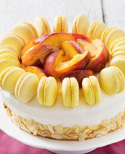 Peach Ice Cream Cake with Lemon Curd Macarons