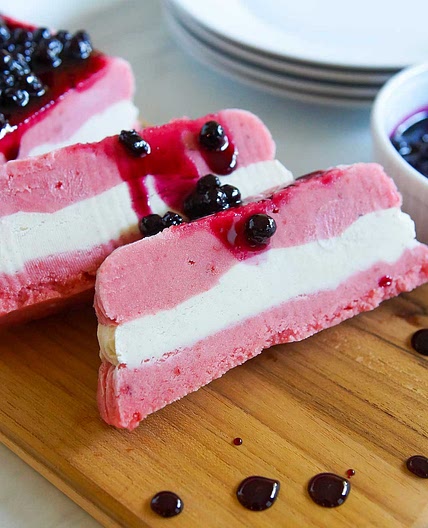 Red, White and Blueberry Ice Cream Cake