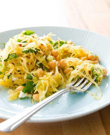 Spaghetti squash with chickpeas and feta