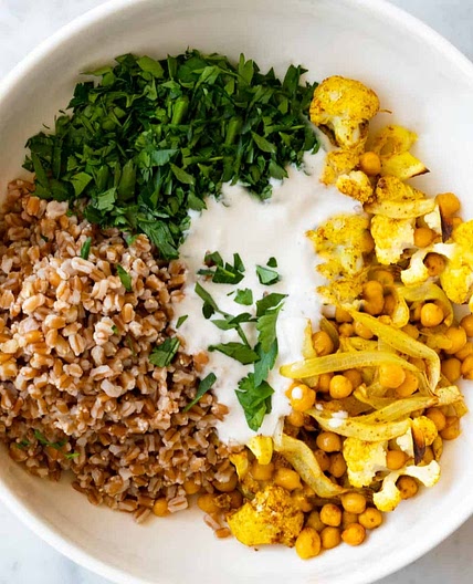 Curry Roasted Cauliflower & Farro Grain Bowl