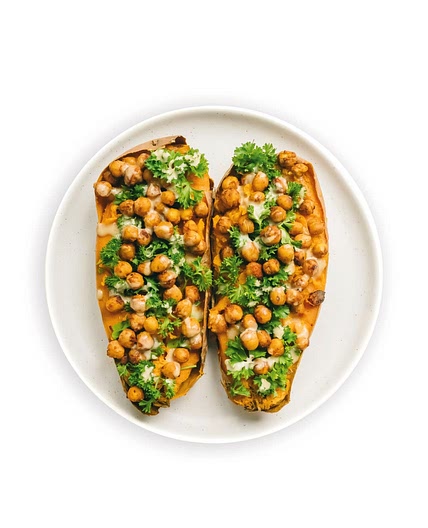 bbq chickpea stuffed sweet potatoes