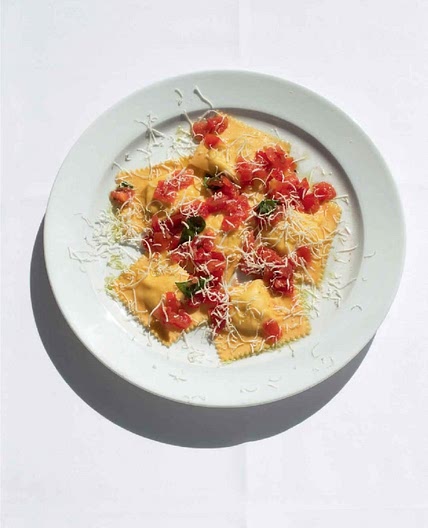 Ravioli with Ricotta, Raw Tomato and Basil