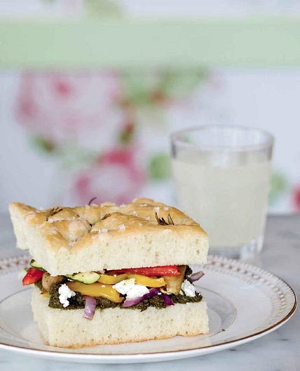 Roasted Veg Sandwich with Walnut Pesto and Goat Cheese
