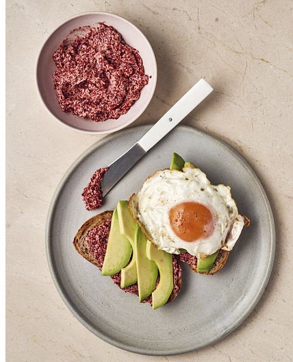 toast with anchovy and beetroot butter
