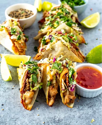 Apple bees chicken wonton tacos 
