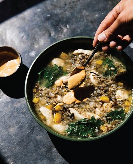 chicken + wild rice soup w/kale + tomato paprika mayo