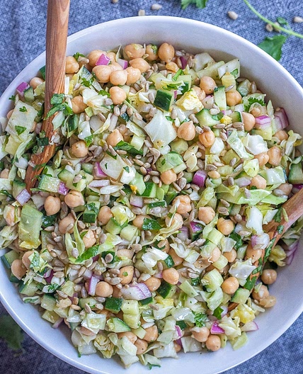 Chickpea Salad with Cucumber and Cabbage