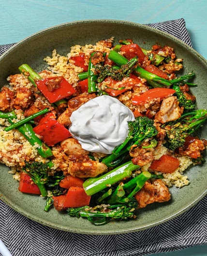 Spiced Chicken and Pepper Bulgur with Tenderstem® Broccoli and Yoghurt