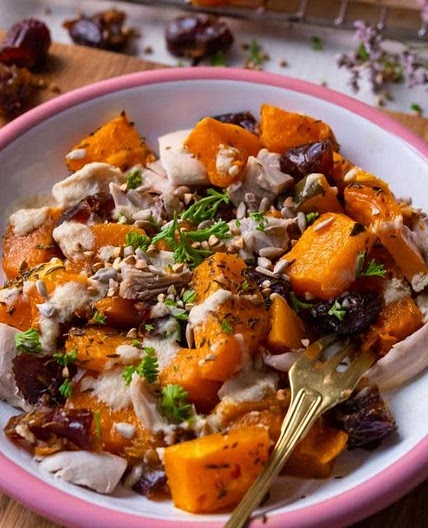 Roasted pumpkin with dates and crunch