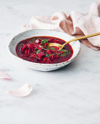Beet & Daikon Soup with Rocket Pesto