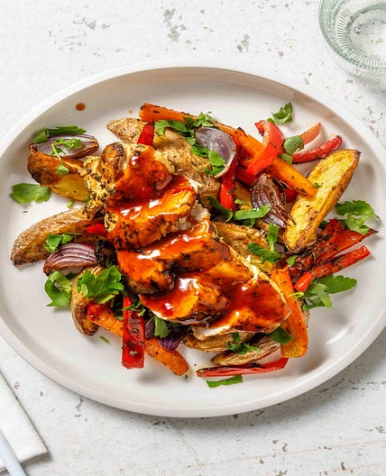 Thyme Roasted Chicken with Roasted Veg and Sweet Chilli Glaze