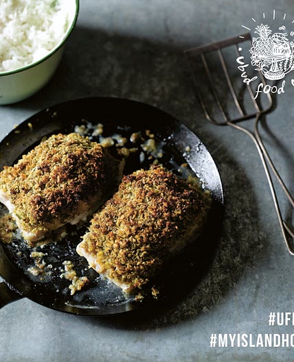 Baked fish with pepper and kaffir lime crust