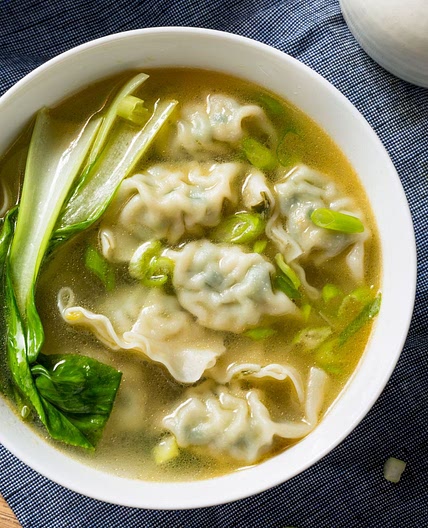 Vegetables & Mushrooms Dumplings Soup with Chinese Cabbage, Bok Choy & Carrot