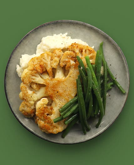Steak de chou fleur et haricots verts