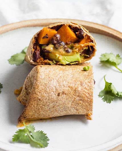 Vegan Black Bean Sweet Potato Burritos with Avocado