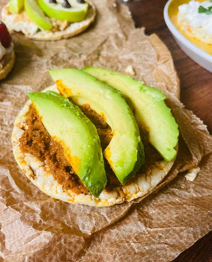 Rice Cake with Red Pesto and Avocado (Gluten Free Snack)