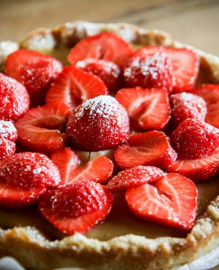 Tarte aux fraises sur crème pâtissière vegan