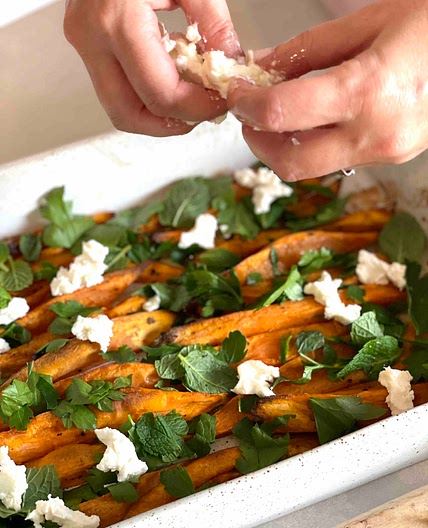 Sweet Potato Wedges w/ Almond Chilli Dukkah, Goats Cheese & Herb