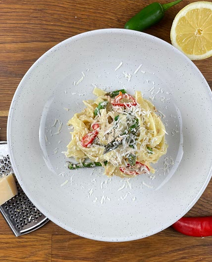 Spicy Asparagus & Tuna Tagliatelle  