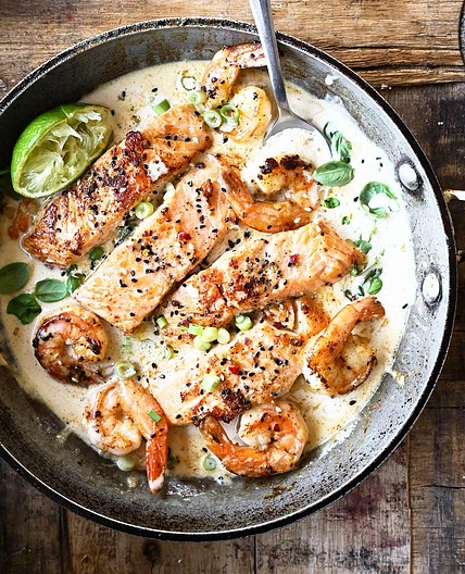 Coconut Miso Salmon with Shrimp