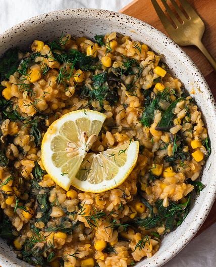 Summer High Protein Lemon Dill Lentil Risotto (vegan)