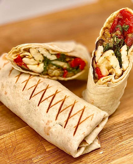 Halloumi, Hummus & Rosted Veggies Wrap by Tea
