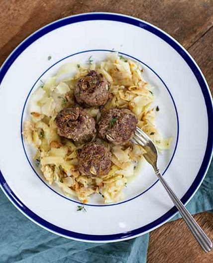 Citrus Bison Meatballs with Crispy Sweet Potato Noodles