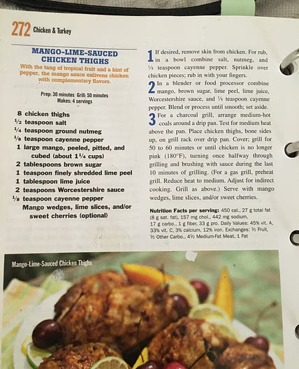 Grilled mango lime chicken thighs