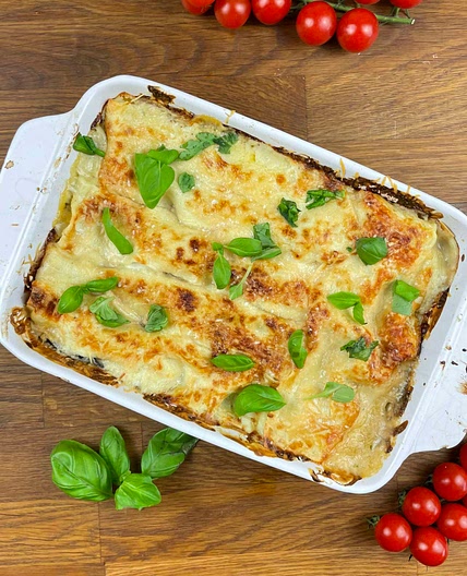 Aubergine Lasagna with Cherry Tomato and Mozzarella 
