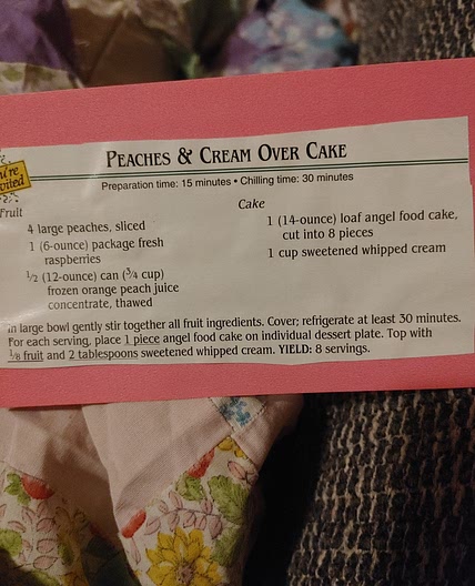 Peaches and cream over cake