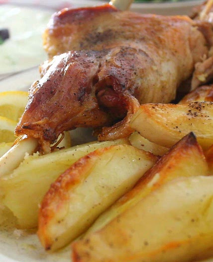 Slow Roasted Lamb leg with potatoes - Greek Style