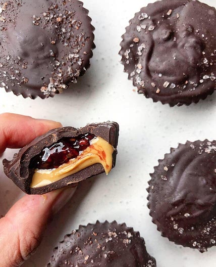 4-Ingredient Chocolate Peanut Butter & Jelly Cups